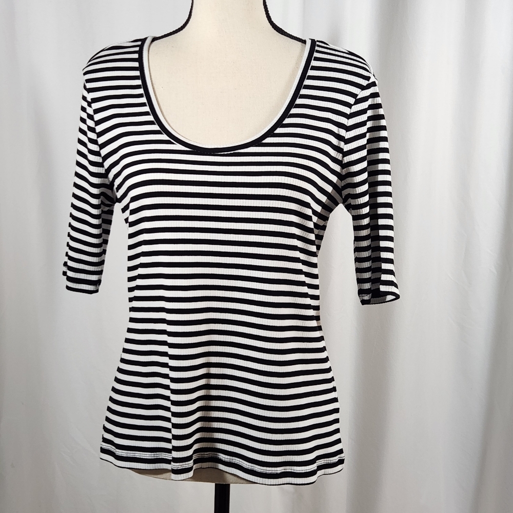 NWT Philosophy Black and White Striped Women's Top Size L